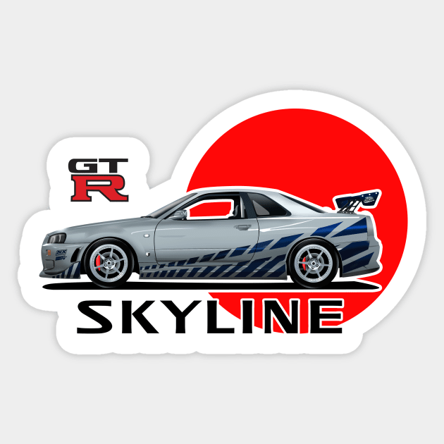 Brian's skyline gtr R34 Nissan (brian o conner) godzilla Sticker by ASAKDESIGNS